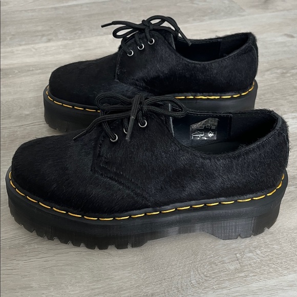 Doc Dr Martens 1461 Oxford Platform Shoes Black Calf Hair Leather Grunge Women 7 - Picture 2 of 13